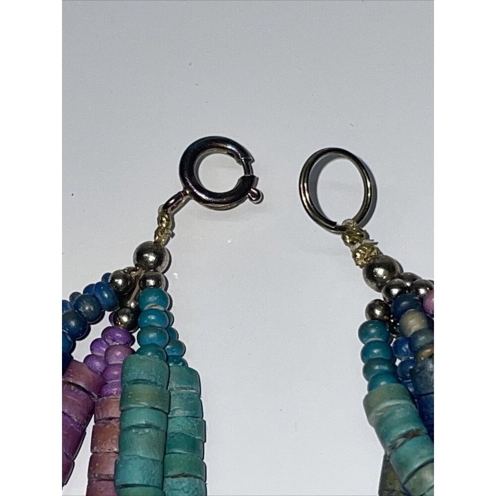 Vintage multi strand multi color purple green & blue wood beaded necklace Circle - Picture 14 of 15
